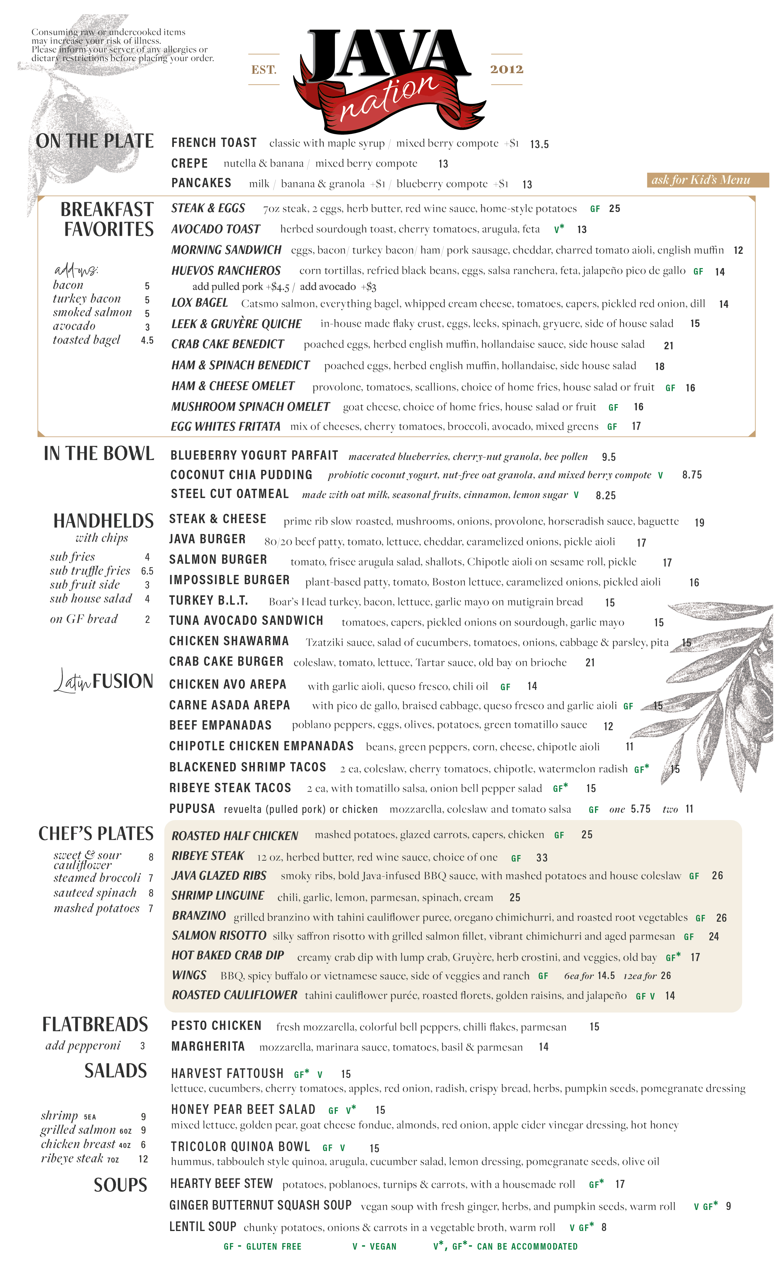 Kentlands Menu
