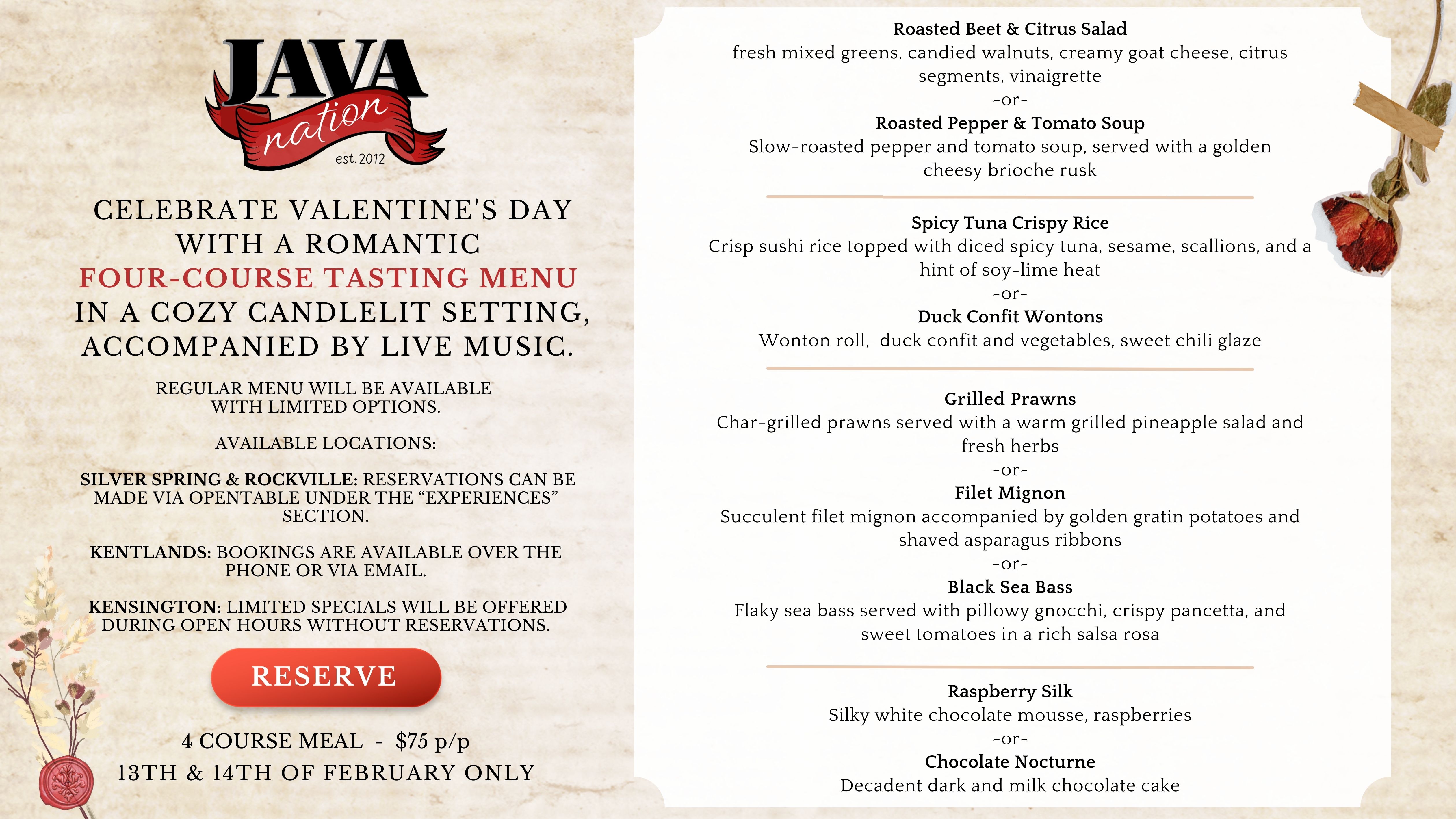 St. Valentine's Day 4-course tasting menu (Feb 13 & 14) - Reserve